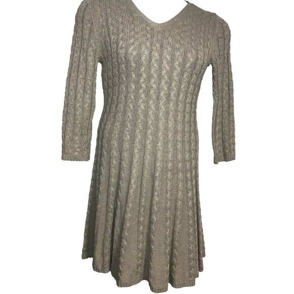 Vintage J. Howard Beige Size M Cable Knit Sweater Dress Aline Knee Length Career - Picture 11 of 11